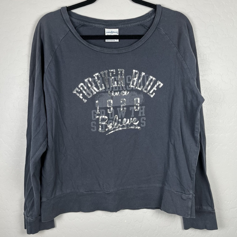 FFA Long Sleeve Tee Women's Size Large Forever Blue‎ 1928 Believe Dark Blue Gray